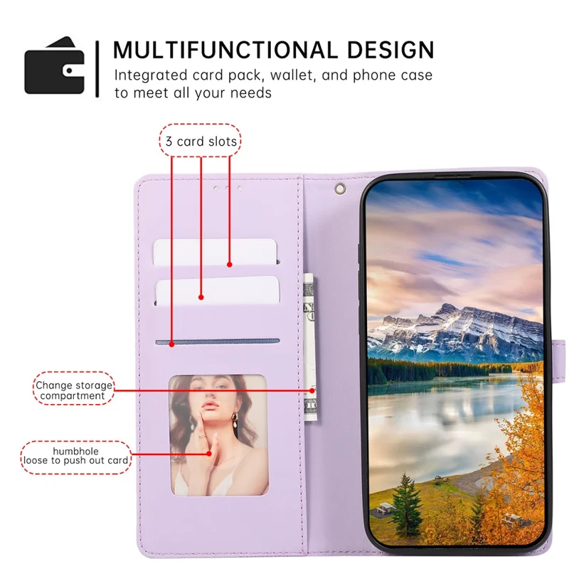 For Google Pixel 10 Pro XL  /  9 Pro XL Case 3D Rhombus Grid Imprinted Wallet Leather Phone Cover with Lanyard - Purple