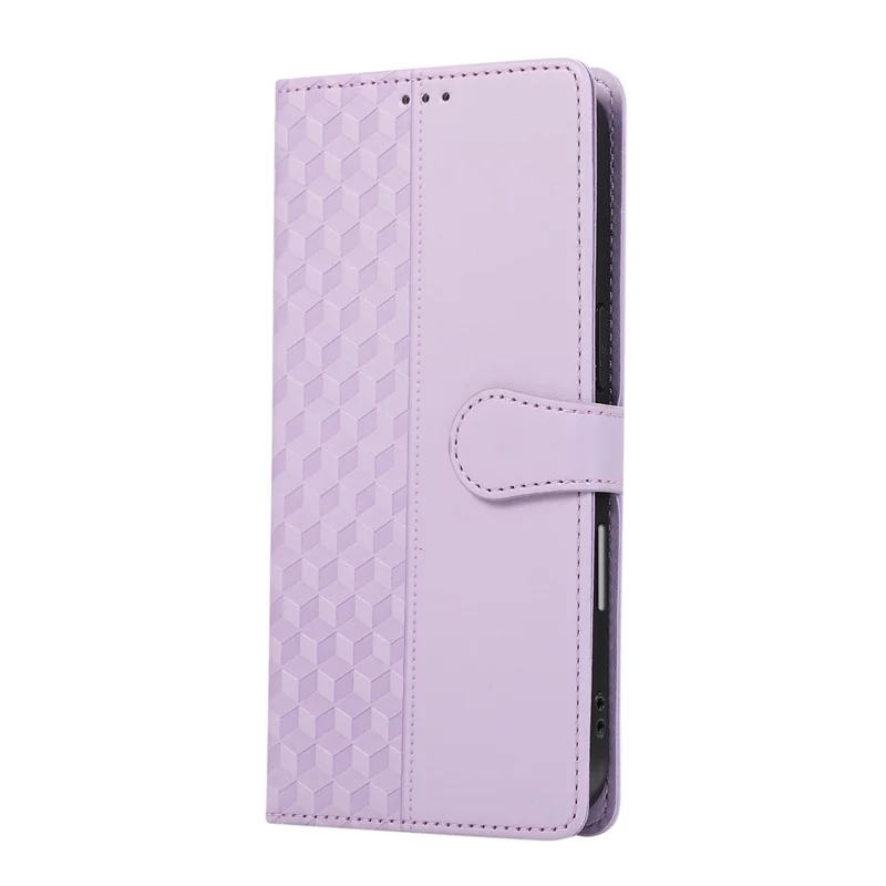 For iPhone 15 Pro Max Case 3D Rhombus Grid Imprinted Wallet Leather Phone Cover with Lanyard - Purple