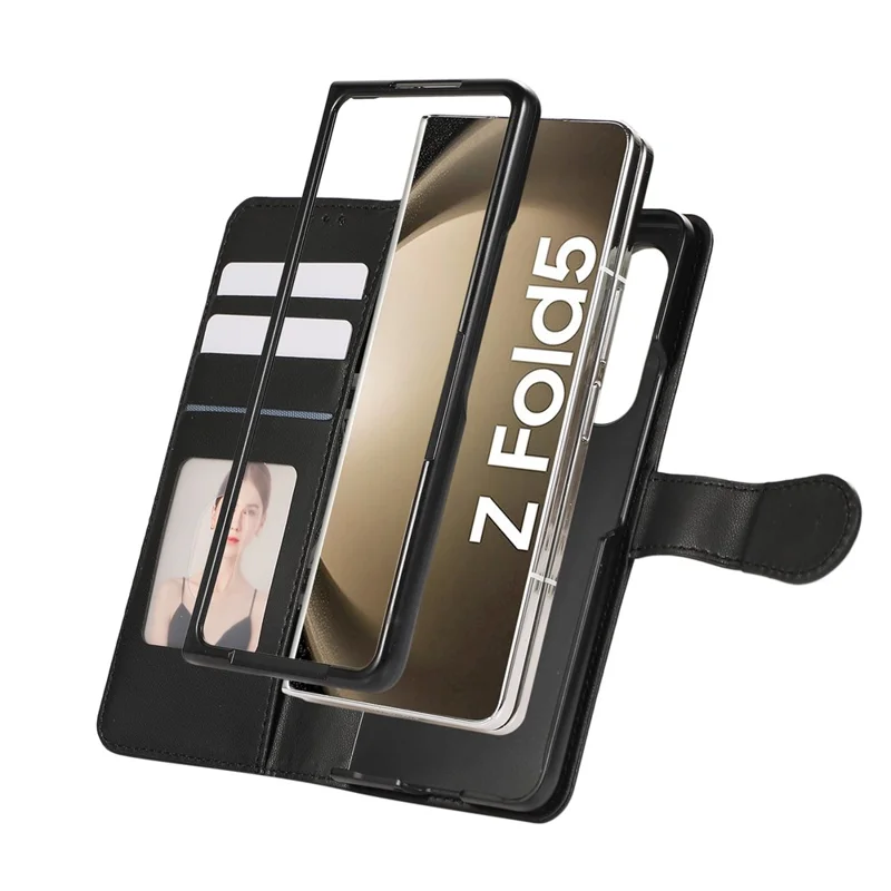 For Samsung Galaxy Z Fold6 5G Case 3D Rhombus Grid Imprinted Wallet Leather Phone Cover with Lanyard - Black