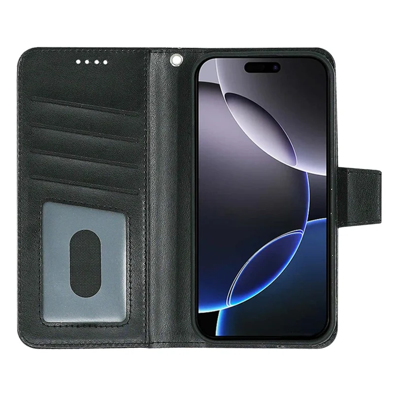 For iPhone 16 Case Stand Card Holder Wallet Leather Phone Cover - Black