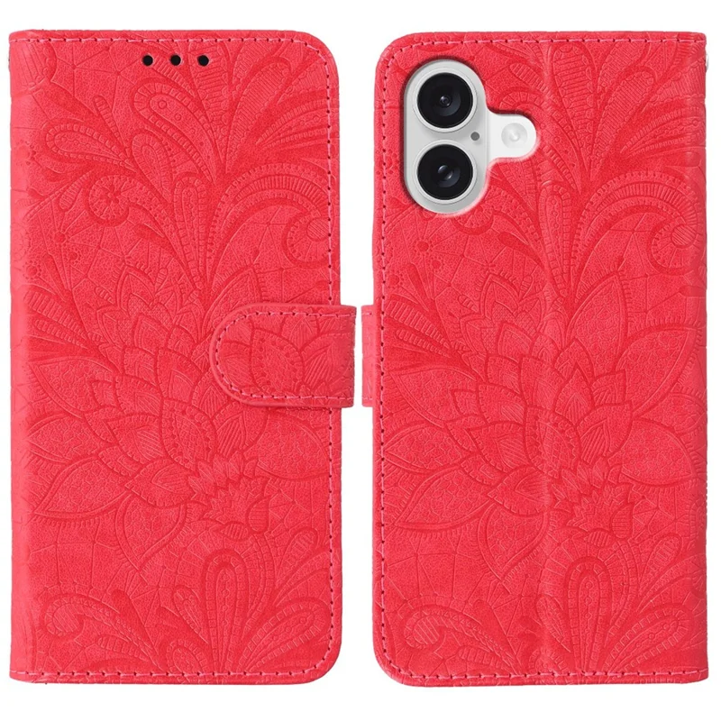 For iPhone 17 Case Lace Flowers PU Leather Flip Wallet Phone Cover - Red