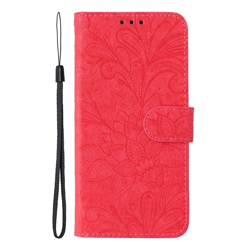 For iPhone 17 Case Lace Flowers PU Leather Flip Wallet Phone Cover - Red