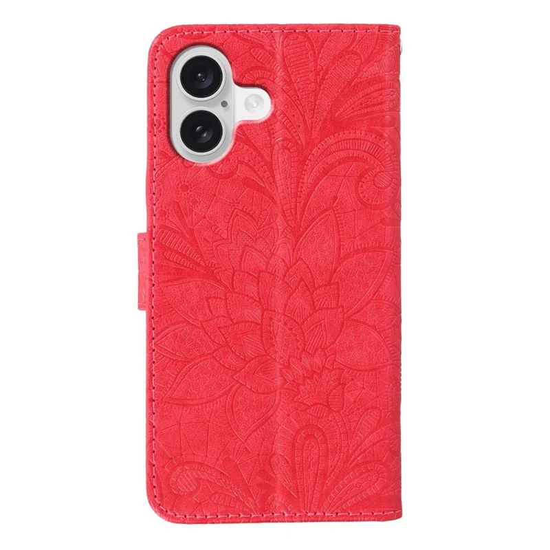 For iPhone 17 Case Lace Flowers PU Leather Flip Wallet Phone Cover - Red