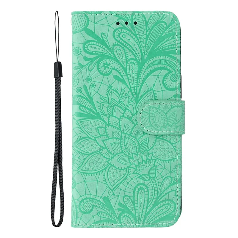 For iPhone 17 Pro Max Case Lace Flowers PU Leather Flip Wallet Phone Cover - Green