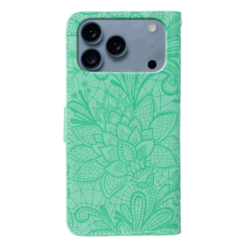For iPhone 17 Pro Max Case Lace Flowers PU Leather Flip Wallet Phone Cover - Green