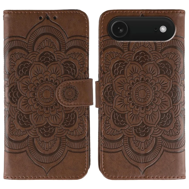 Für iPhone 17 Air Hülle PU-Leder Mandala Muster Wallet Handyhülle mit Handschlaufe - Braun