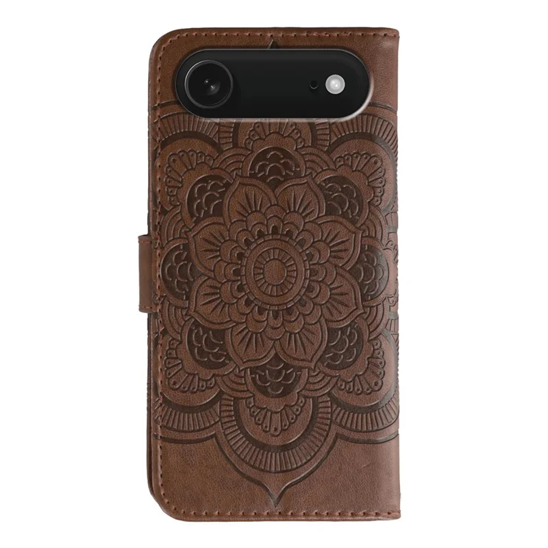 Für iPhone 17 Air Hülle PU-Leder Mandala Muster Wallet Handyhülle mit Handschlaufe - Braun
