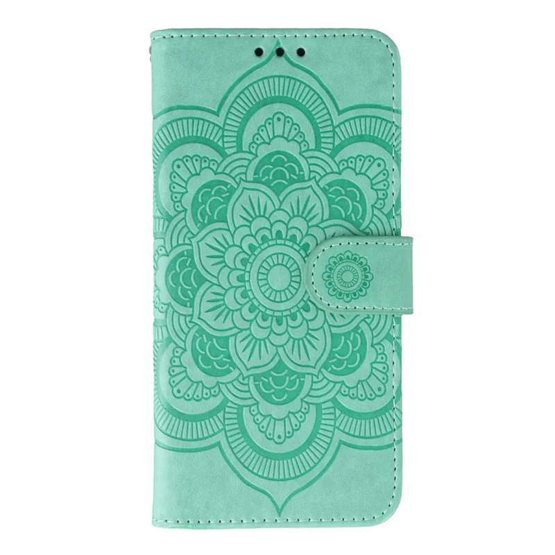 For iPhone 17 Pro Case PU Leather Mandala Imprinted Design Wallet Phone Cover with Wrist Strap - Groen