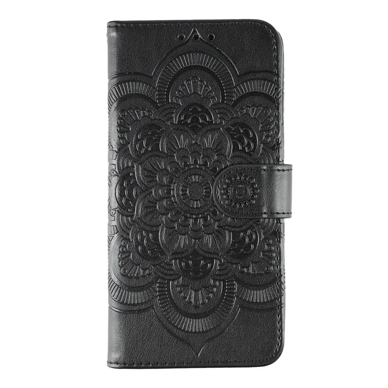 For Honor X6c 4G Case PU Leather Mandala Imprinted Design Wallet Phone Cover with Wrist Strap - Black