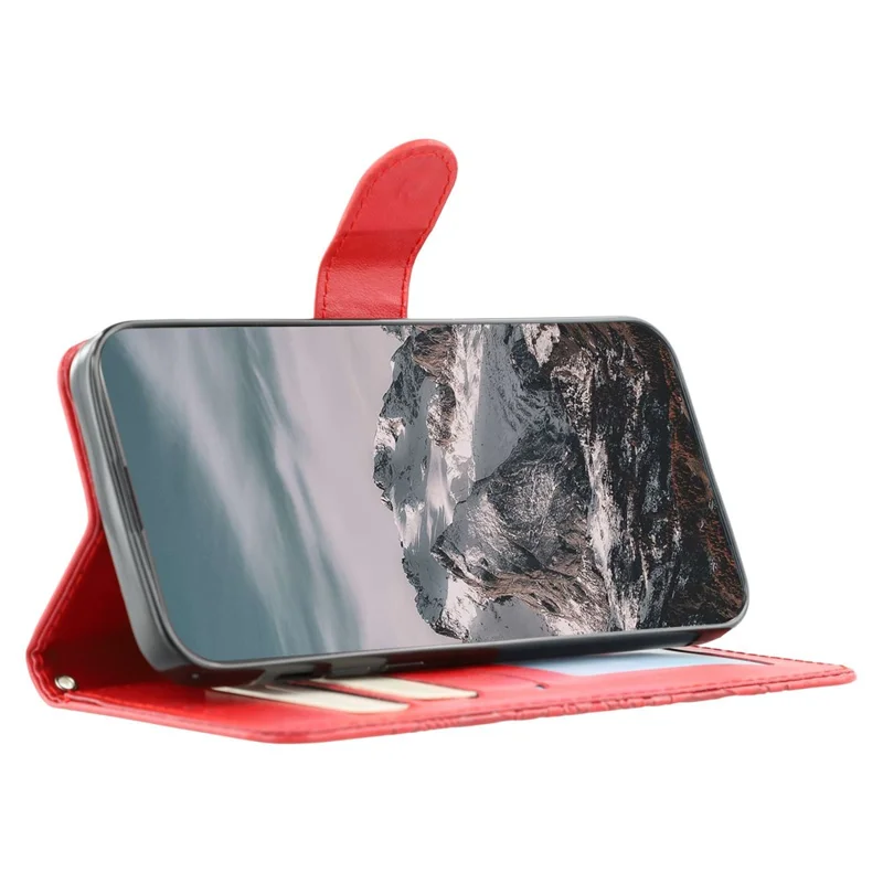 Funda de piel sintética con diseño de mandala grabado para OnePlus Nord CE5 5G / Ace 5 Racing 5G con correa de muñeca - Rojo
