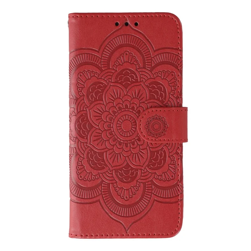 Funda de piel sintética con diseño de mandala grabado para OnePlus Nord CE5 5G / Ace 5 Racing 5G con correa de muñeca - Rojo