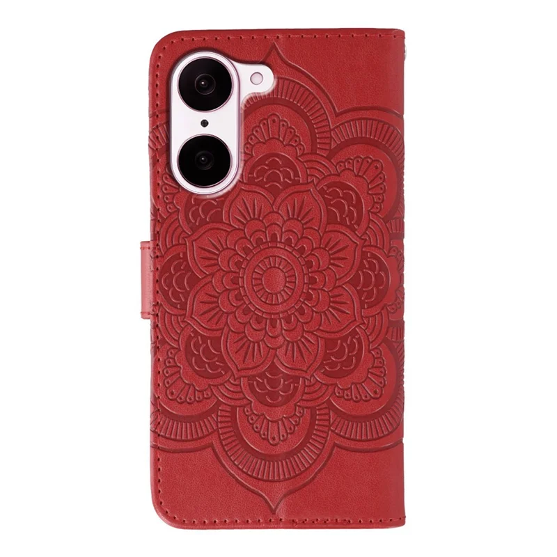 Funda de piel sintética con diseño de mandala grabado para OnePlus Nord CE5 5G / Ace 5 Racing 5G con correa de muñeca - Rojo