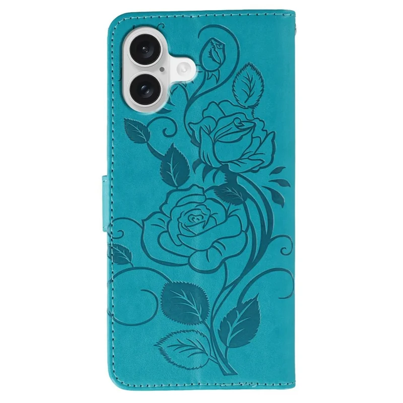 For iPhone 17 Case Wallet Stand Imprinted Rose Butterfly PU Leather Phone Cover - Blue
