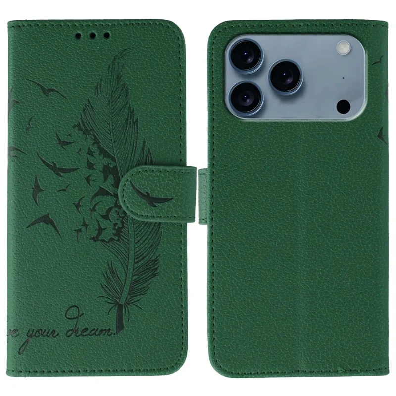 Voor iPhone 17 Pro-hoesje Veerprint PU-leer portemonnee telefoonhoes - Groen