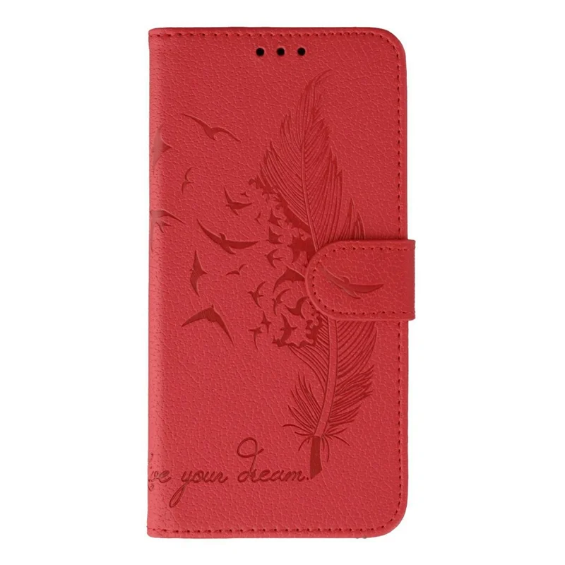 For Honor X6c 4G Case Feather Imprint PU Leather Wallet Phone Cover - Red