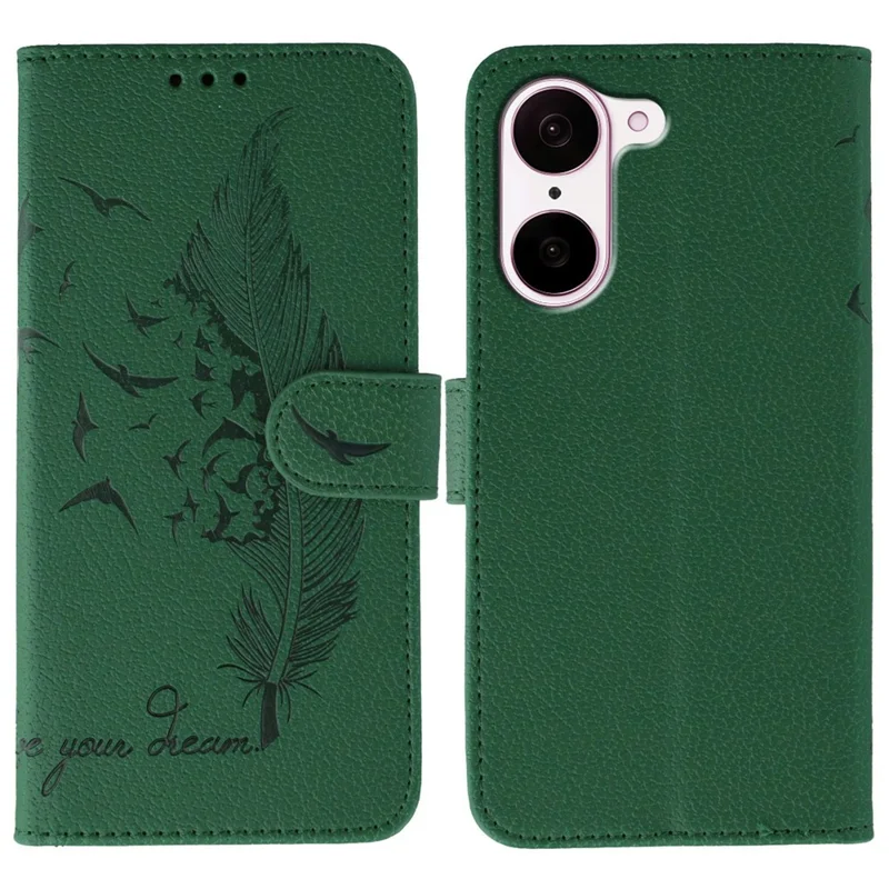 Funda de cuero PU con estampado de pluma para OnePlus Nord CE5 5G / Ace 5 Racing 5G - Verde