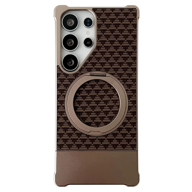 For Samsung Galaxy S24 Ultra Magnetic Case Kickstand Metal Carbon Fiber Pull-Out Design Phone Cover - Gold
