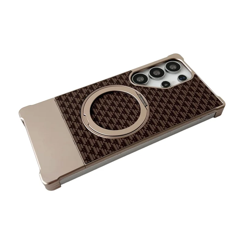 For Samsung Galaxy S24 Ultra Magnetic Case Kickstand Metal Carbon Fiber Pull-Out Design Phone Cover - Gold
