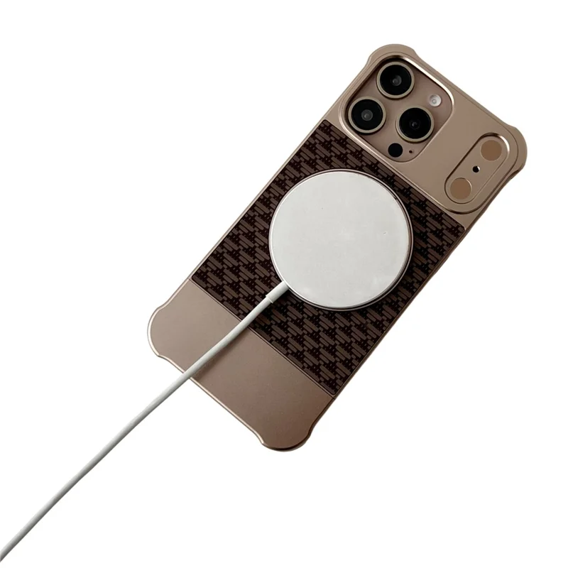 For iPhone 15 Pro Max Magnetic Case Kickstand Lens Upgrade Design Metal Carbon Fiber Phone Cover - Gold