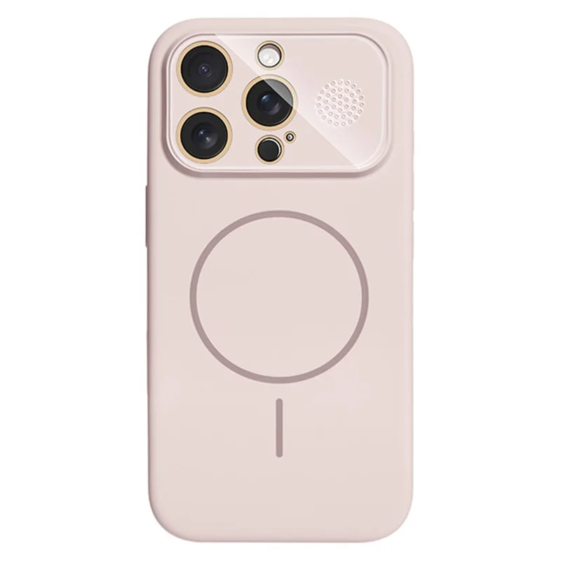 For iPhone 16 Pro Max Magnetic Case AI Button Liquid Silicone Phone Back Cover with Lens Film - Pink