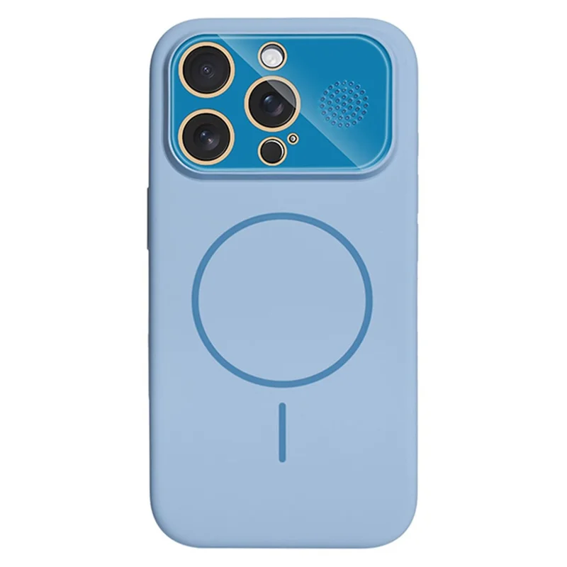 For iPhone 16 Pro Magnetic Case AI Button Liquid Silicone Phone Back Cover with Lens Film - Baby Blue