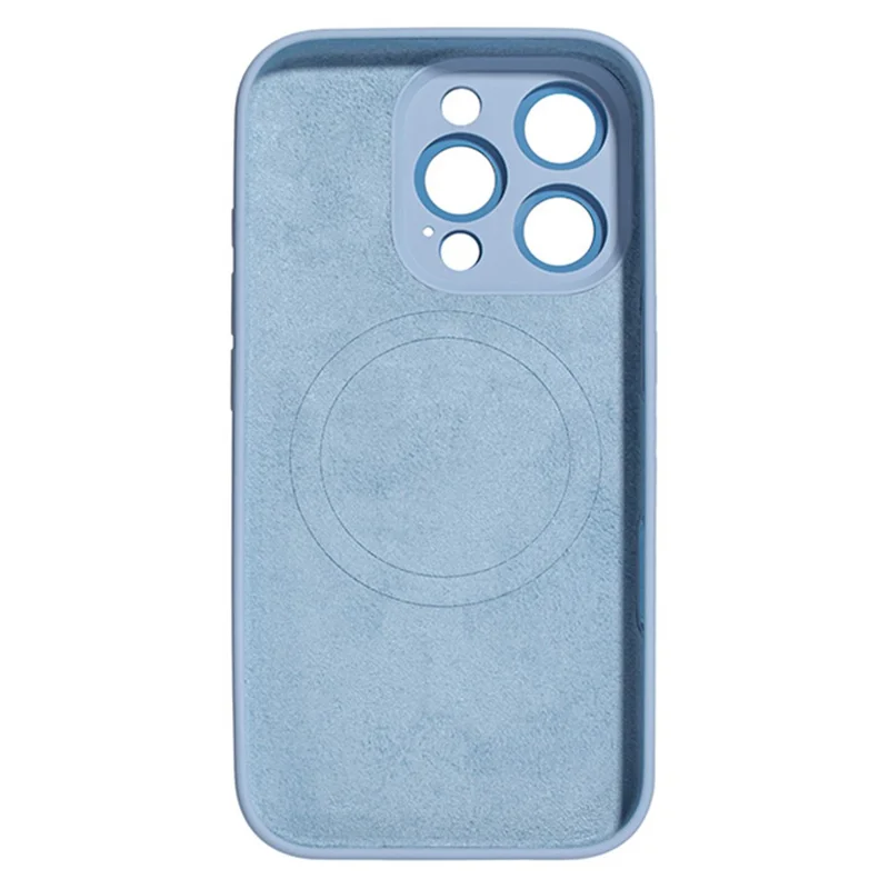 For iPhone 16 Pro Magnetic Case AI Button Liquid Silicone Phone Back Cover with Lens Film - Baby Blue