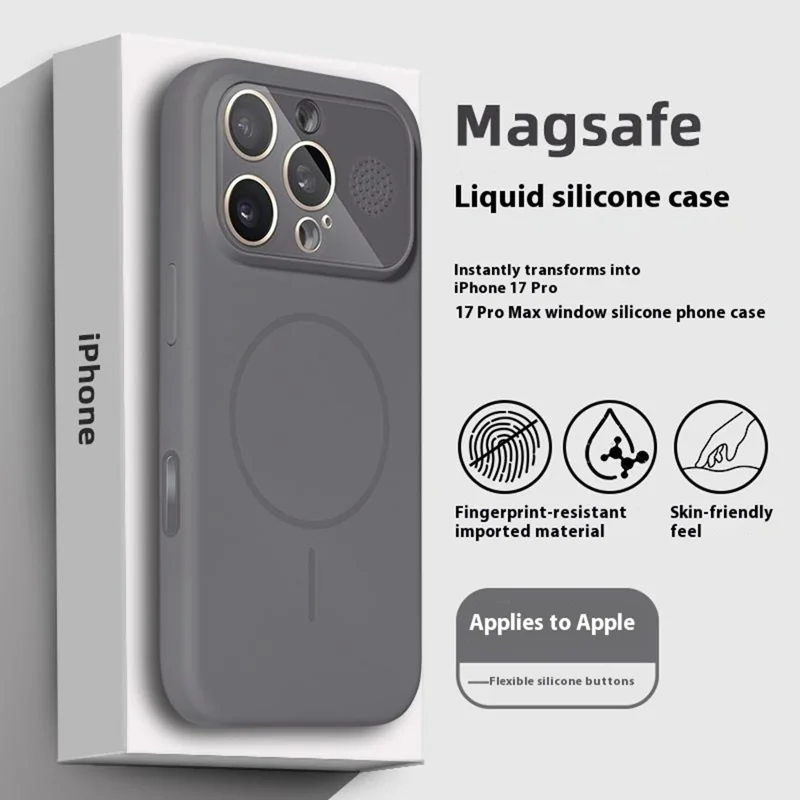 For iPhone 16 Pro Magnetic Case AI Button Liquid Silicone Phone Back Cover with Lens Film - Baby Blue