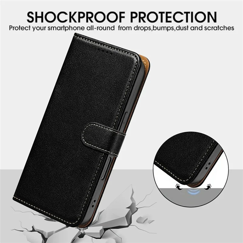 Per Xiaomi Redmi A5 4G (171,7mm) / Poco C61 4G Cover Portafoglio con Blocco RFID Texture Pelle di Litchi Chiusura Magnetica - Nero