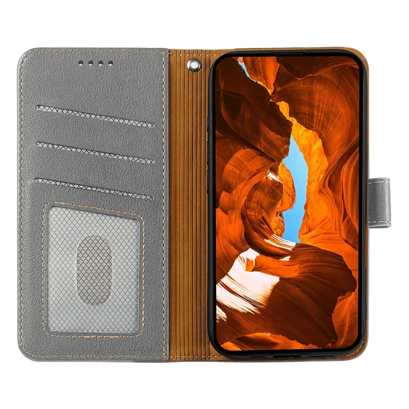 For Samsung Galaxy A06 4G Case RFID Blocking Wallet Litchi Texture Leather Phone Cover Magnetic Clasp - Grey