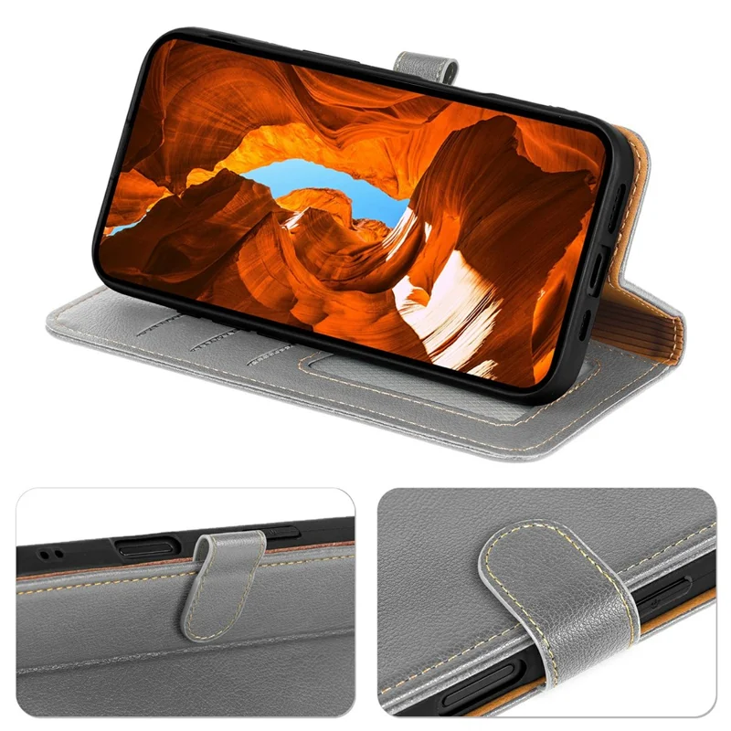 For Samsung Galaxy A06 4G Case RFID Blocking Wallet Litchi Texture Leather Phone Cover Magnetic Clasp - Grey