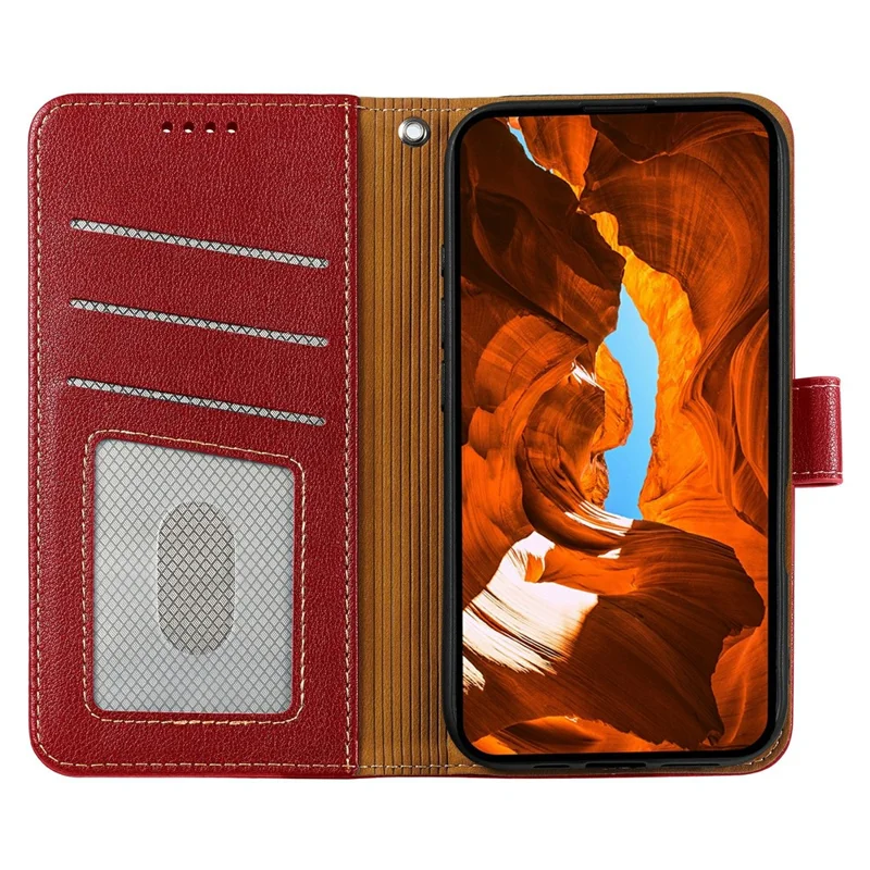 For Samsung Galaxy S25 Edge Case RFID Blocking Wallet Litchi Texture Leather Phone Cover Magnetic Clasp - Red