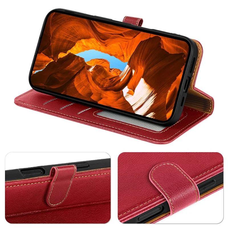 For Samsung Galaxy S25 Edge Case RFID Blocking Wallet Litchi Texture Leather Phone Cover Magnetic Clasp - Red