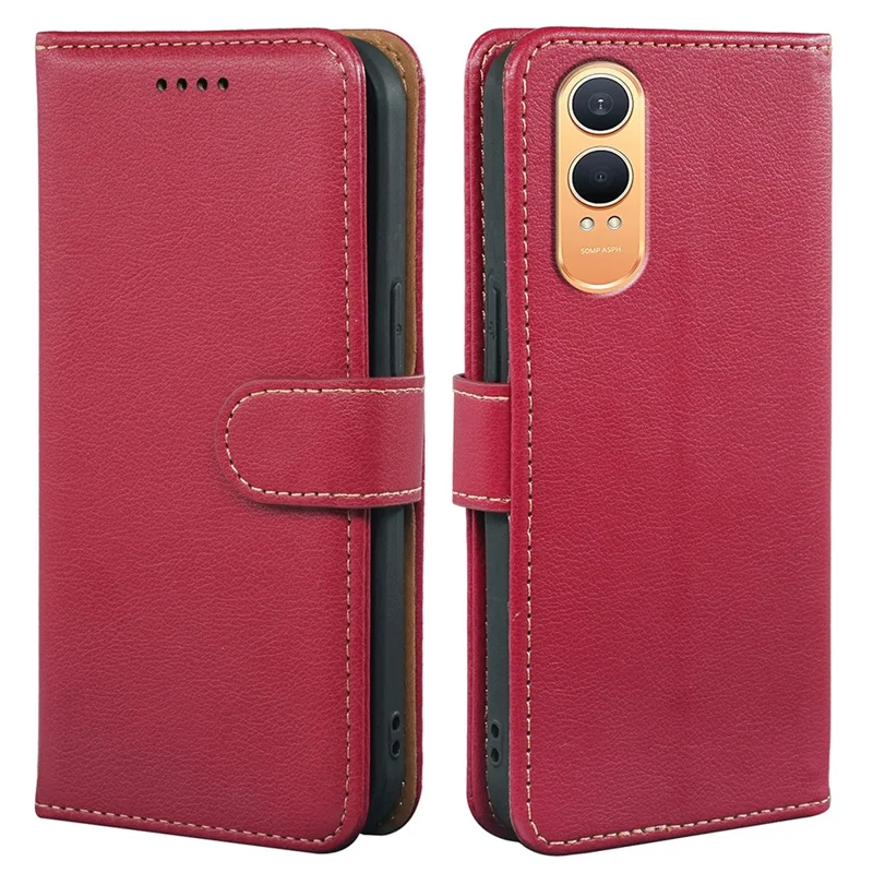 For OnePlus Nord CE4 Lite 5G / Oppo K12x 5G (China) Case RFID Blocking Wallet Litchi Texture Leather Phone Cover Magnetic Clasp - Red