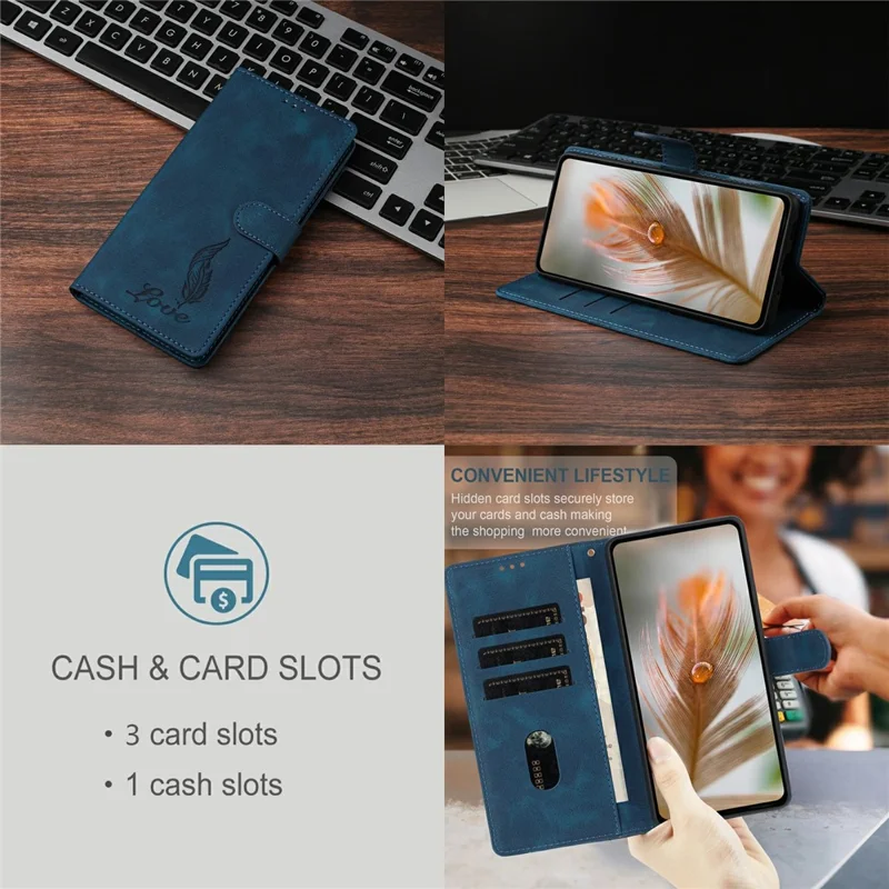 For iPhone 17 Hoesje met Afdruk van Veer PU Leer Portemonnee Telefoonhoesje met Polsbandje - Donkerblauw