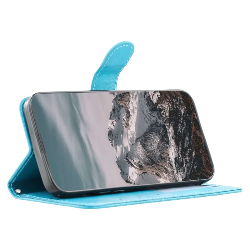 Voor iPhone 17 Hoesje met Strassversiering PU Leren Mandala Afdrukdesign Telefoonhoes met Polsbandje - Blauw