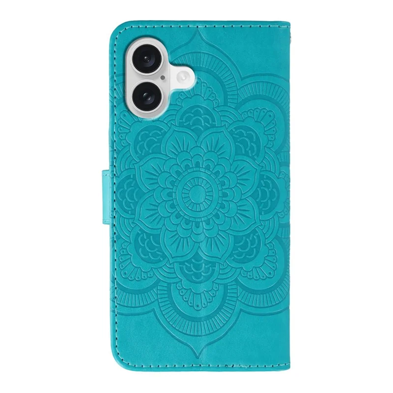 Voor iPhone 17 Hoesje met Strassversiering PU Leren Mandala Afdrukdesign Telefoonhoes met Polsbandje - Blauw