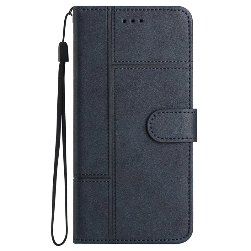 Til iPhone 17 Pro Max Wallet Case med syede linjer og præget kuemønster i PU-læder til telefon - Blå
