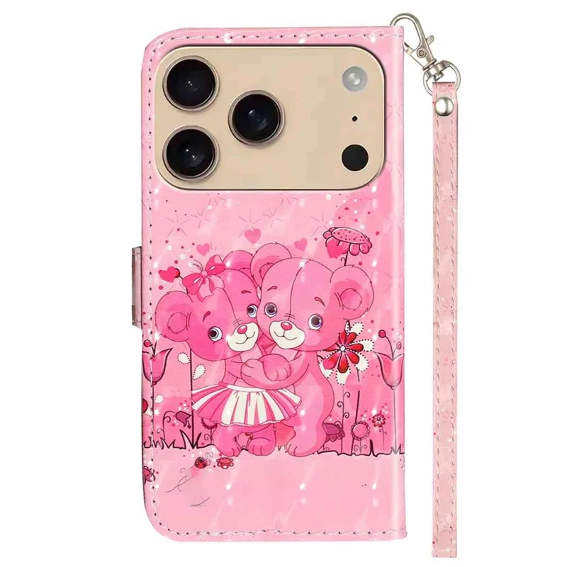 For iPhone 18 Pro / 17 Pro Wallet Case 3D Pattern Printed Leather Phone Cover with Strap - Bears