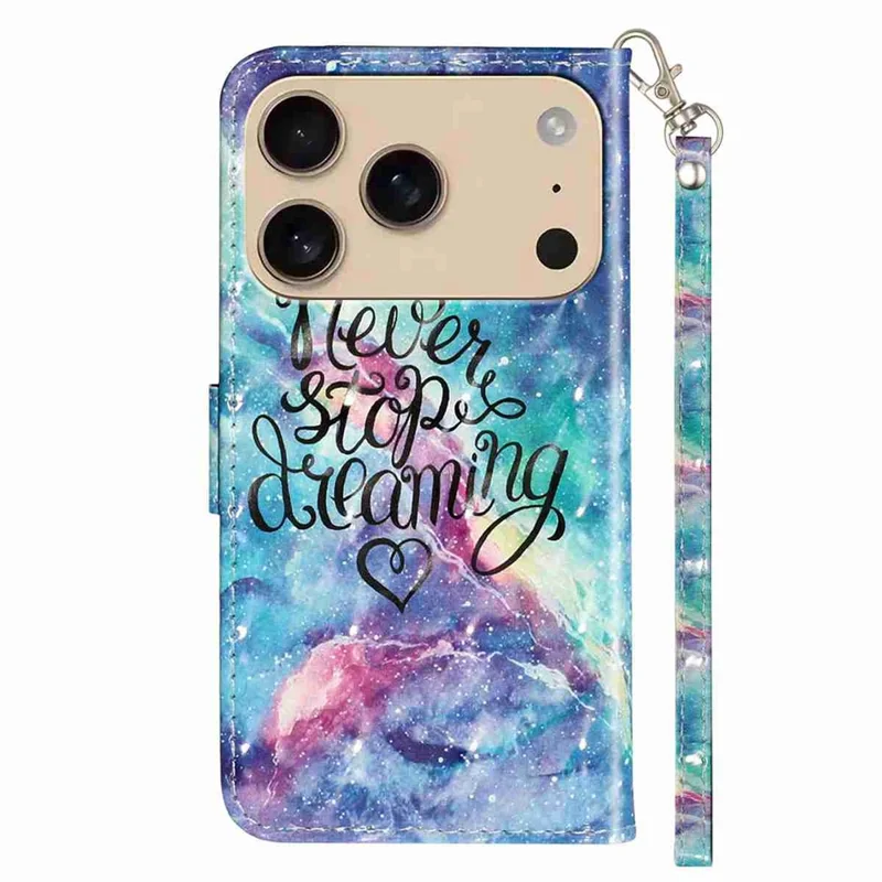 For iPhone 17 Pro Wallet Case 3D Pattern Printed Leather Phone Cover with Strap - Starry Sky