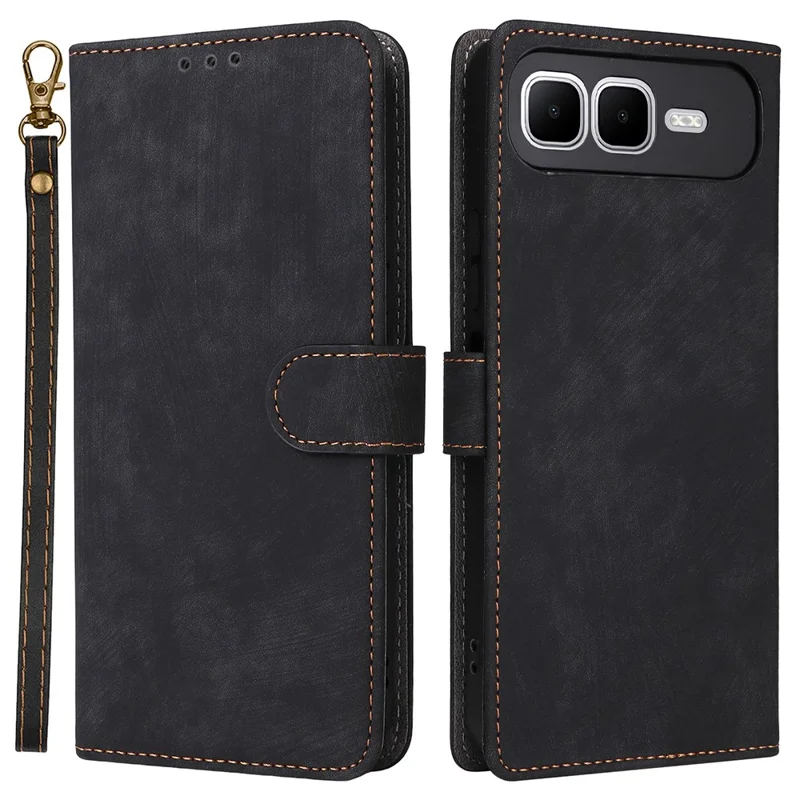 For Infinix Smart 10 Plus Case Wallet RFID Blocking PU Leather Phone Cover Stand with Strap - Black