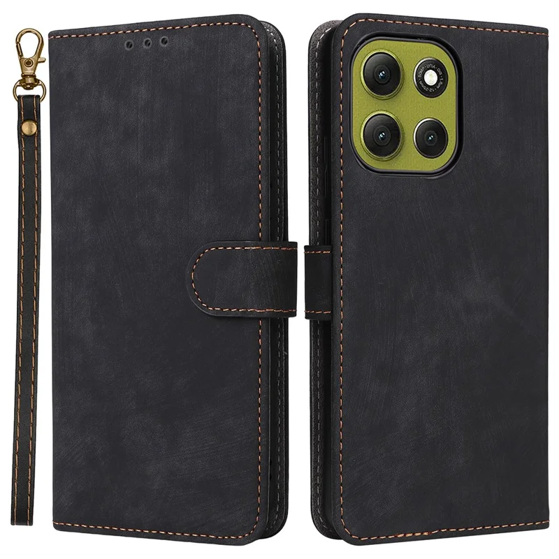 For Motorola Moto G86 5G Case Wallet RFID Blocking PU Leather Phone Cover Stand with Strap - Black