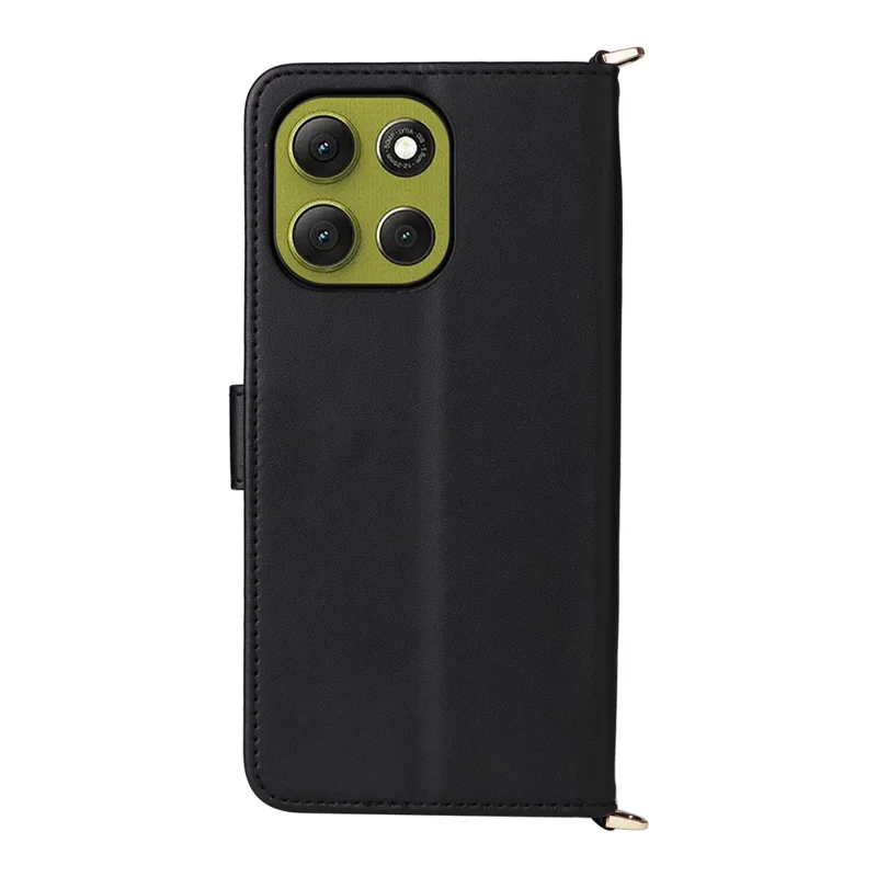 Чехол для Motorola Moto G86 Power 5G с ремешком на плечо / запястье, кожаный чехол-подставка-кошелек - Черный