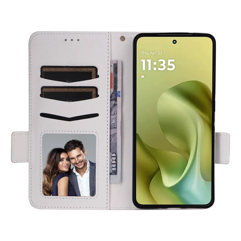 Per Motorola Moto G86 Power 5G Custodia con cinturino da polso Texture Litchi Custodia in pelle PU Portafoglio - Bianco