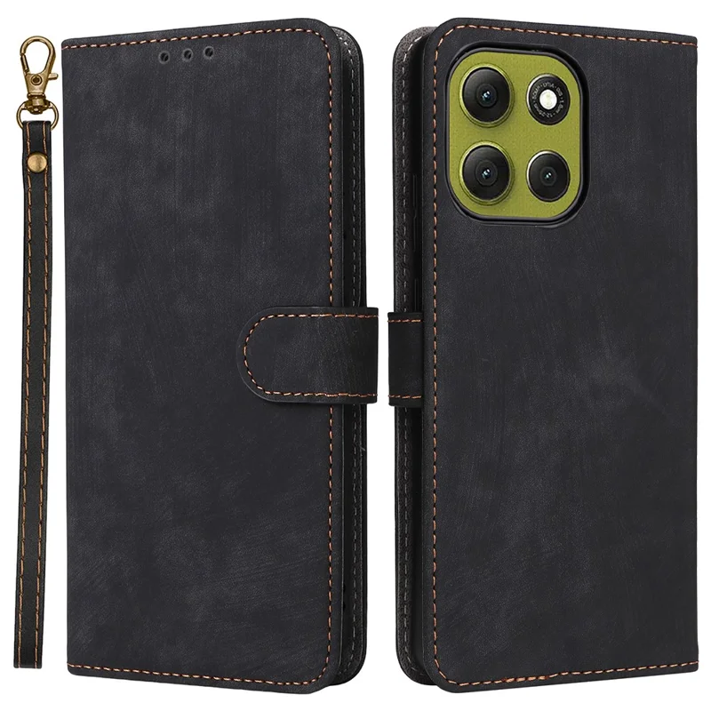 Cover a portafoglio per Motorola Moto G86 Power 5G con blocco RFID, in pelle PU, con supporto e cinturino - Nero