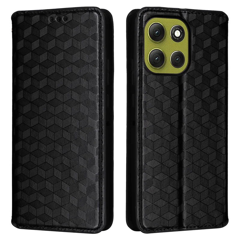 Pour Motorola Moto G86 Power 5G Étui Portefeuille en Cuir Imprimé Losange - Noir