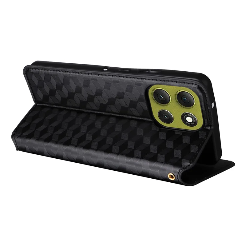 Pour Motorola Moto G86 Power 5G Étui Portefeuille en Cuir Imprimé Losange - Noir