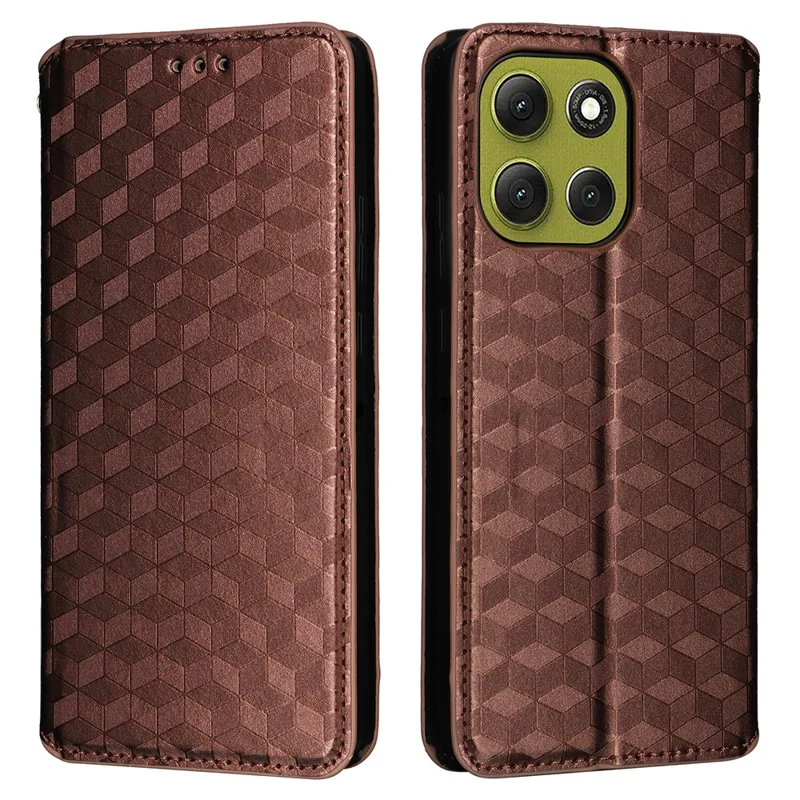 Pour Motorola Moto G86 Power 5G Étui Portefeuille en Cuir Imprimé Losange - Marron