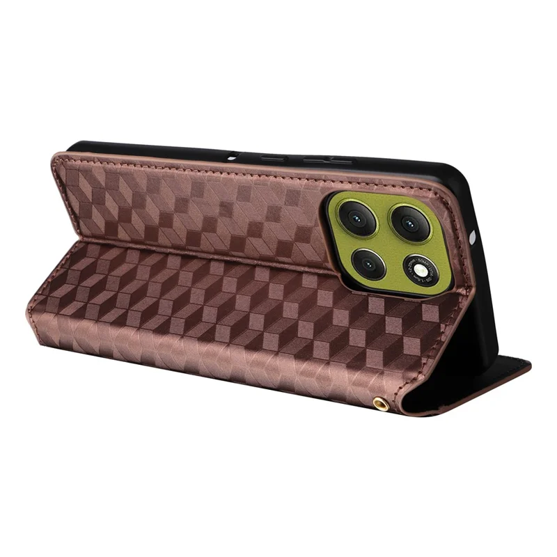 Pour Motorola Moto G86 Power 5G Étui Portefeuille en Cuir Imprimé Losange - Marron