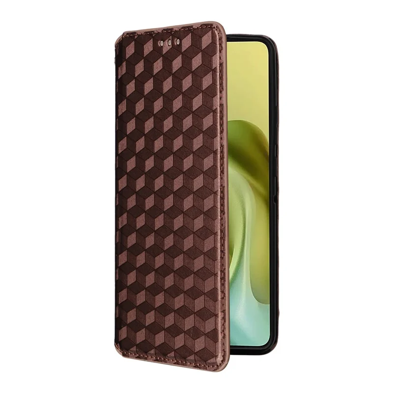Pour Motorola Moto G86 Power 5G Étui Portefeuille en Cuir Imprimé Losange - Marron