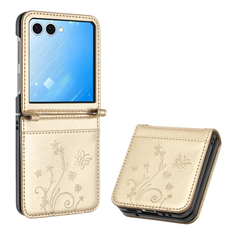 Чехол для Samsung Galaxy Z Flip7 5G с принтом "Бабочка и Цветок" из искусственной кожи - Золотой